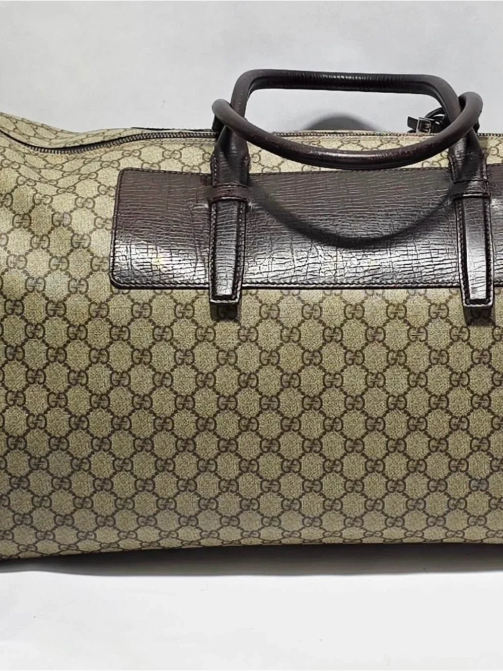 Gucci GG Supreme Travel Duffel in Beige and Dark Brown